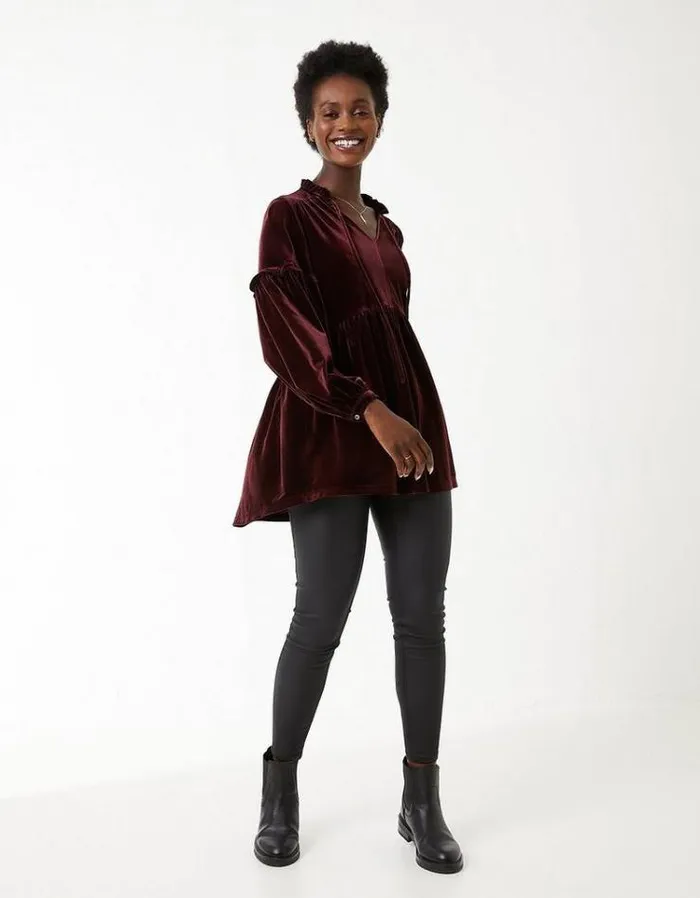 Women FatFace Women039s Sale Amy Velvet Longline Top Dark Red