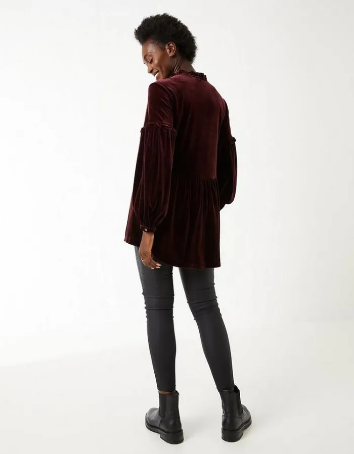 Women FatFace Women039s Sale Amy Velvet Longline Top Dark Red