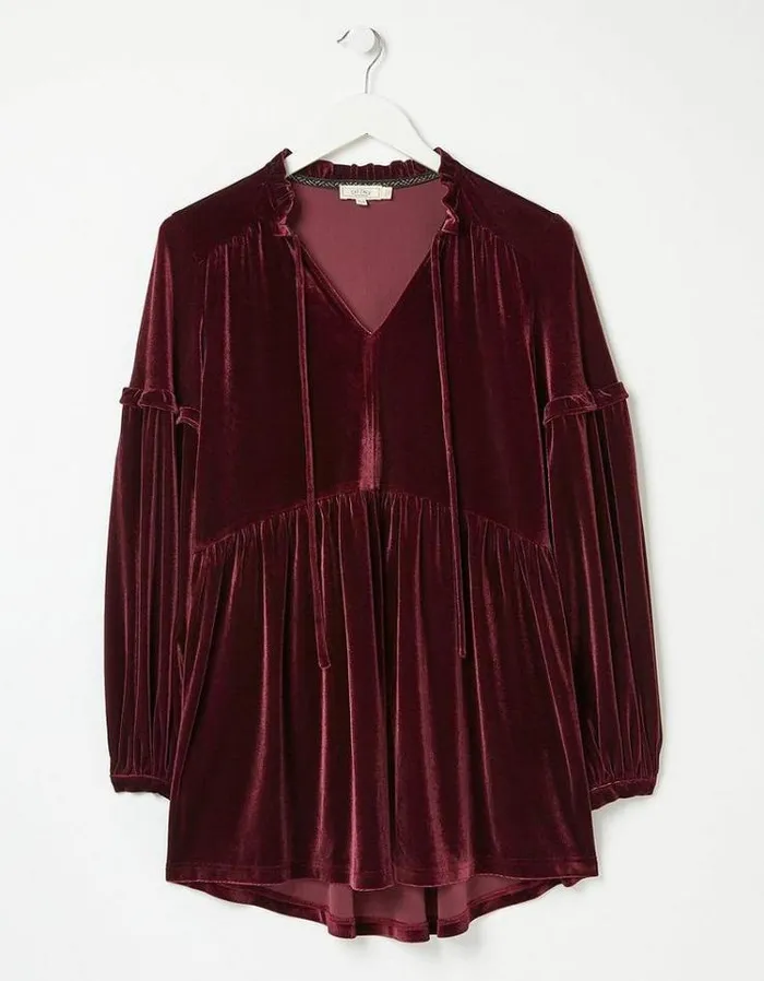 Women FatFace Women039s Sale Amy Velvet Longline Top Dark Red