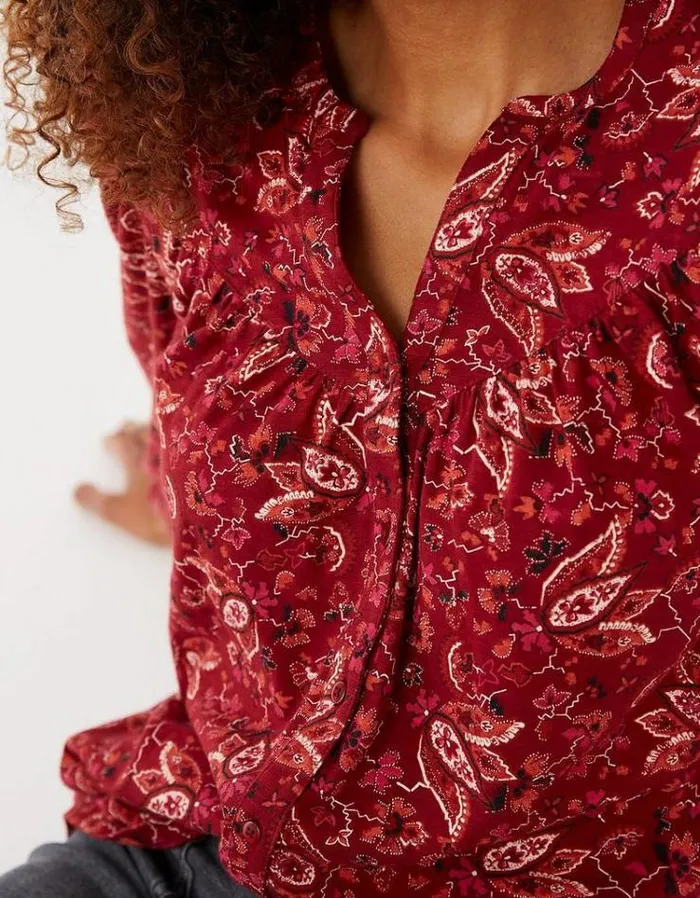 Women FatFace Women039s Sale Betty Floral Craft Longline Top Dark Red