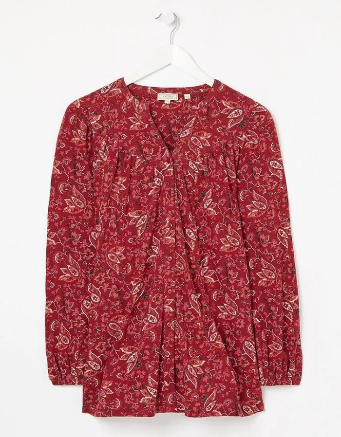 Women FatFace Women039s Sale Betty Floral Craft Longline Top Dark Red