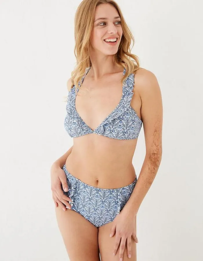 Women FatFace Women039s Sale Sea Floral High Waisted Bikini Bottoms Sea Blue