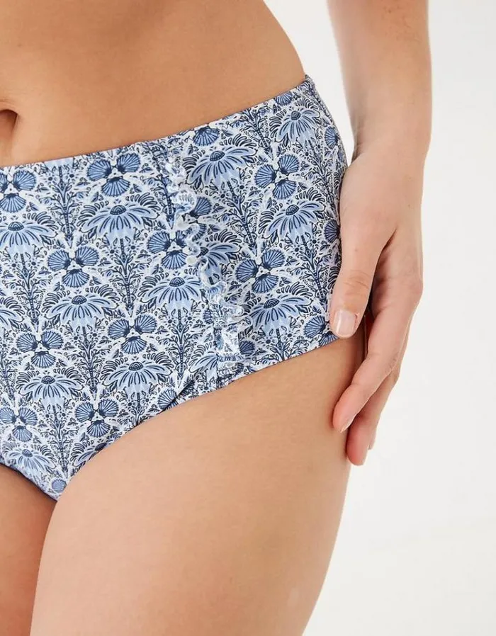 Women FatFace Women039s Sale Sea Floral High Waisted Bikini Bottoms Sea Blue