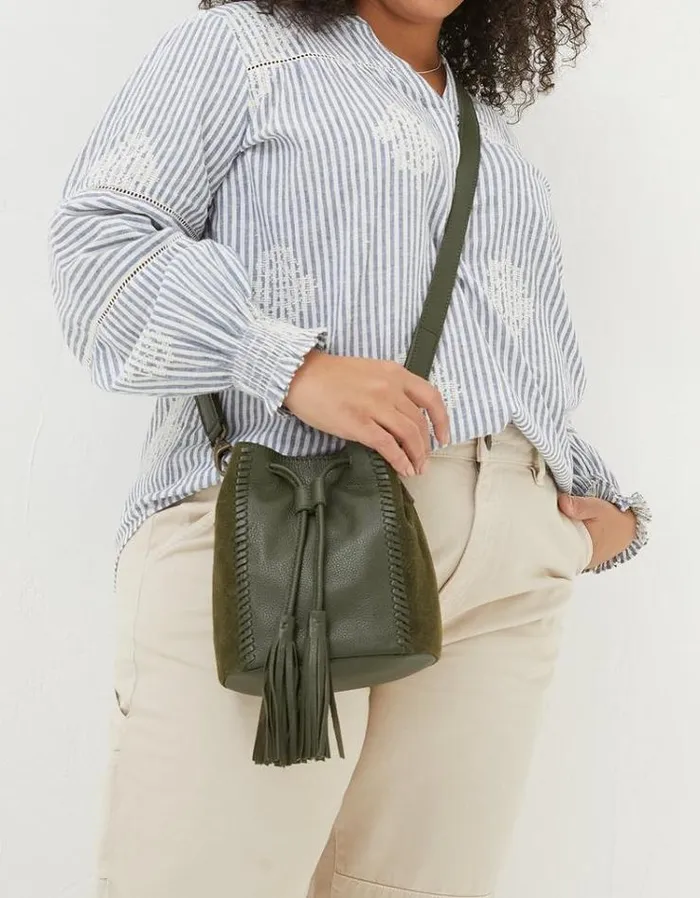 Women FatFace Women039s Sale Winalie Leather Mini Bucket Bag Khaki Green