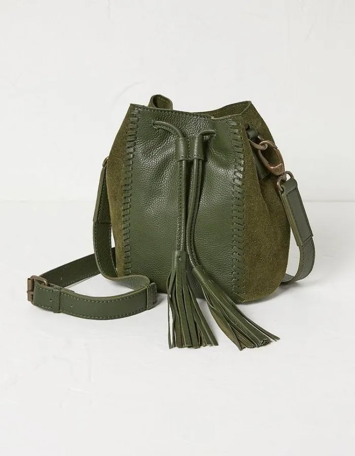 Women FatFace Women039s Sale Winalie Leather Mini Bucket Bag Khaki Green