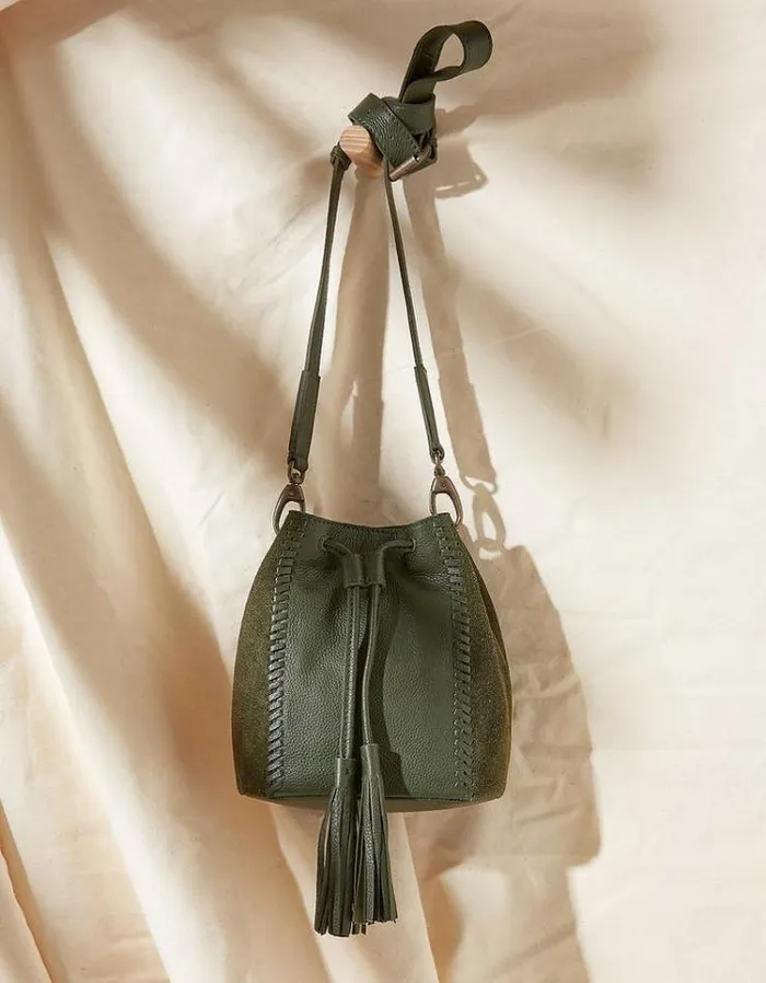 Women FatFace Women039s Sale Winalie Leather Mini Bucket Bag Khaki Green