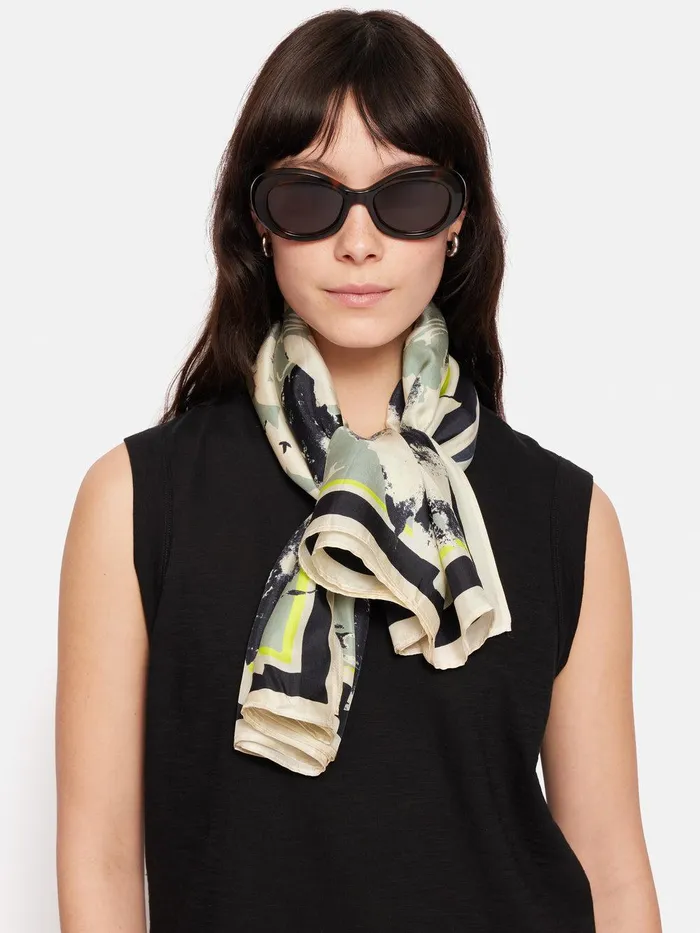 Women Floral Echo Silk Twill Scarf Grey Jigsaw Ponchos and Scarves