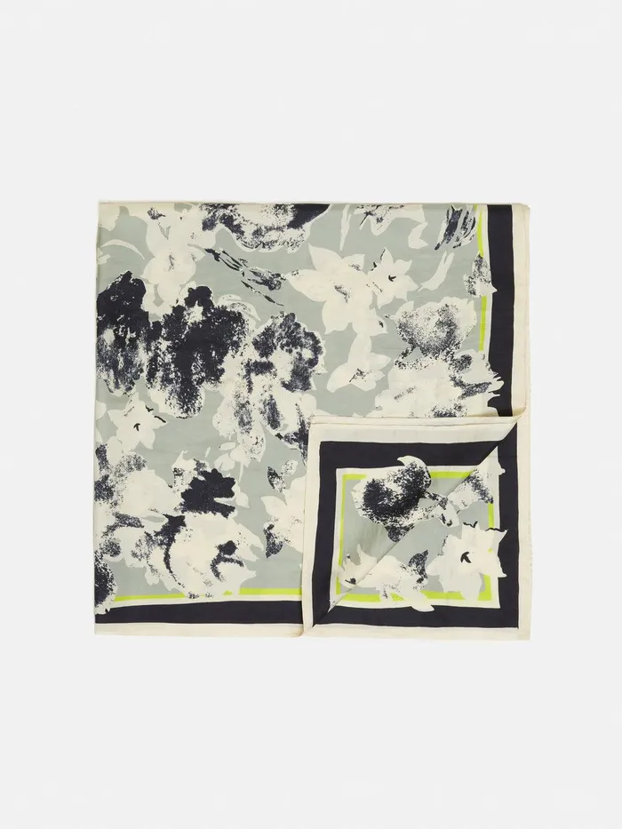 Women Floral Echo Silk Twill Scarf Grey Jigsaw Ponchos and Scarves