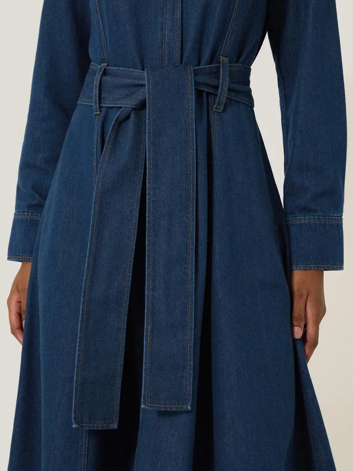 Women Fluid Denim Belted Shirt Dress Indigo Jigsaw Denim