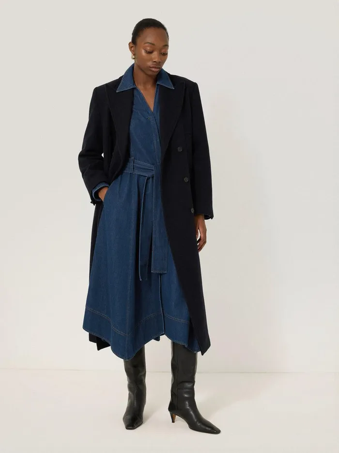 Women Fluid Denim Belted Shirt Dress Indigo Jigsaw Denim