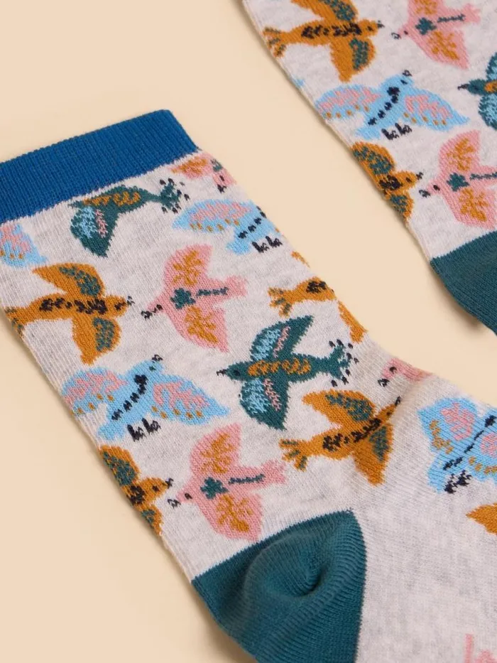 Women Flying Bird Ankle Sock Grey Multi White Stuff Socks
