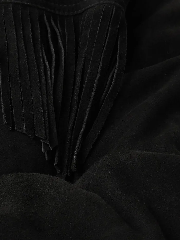 Women Fringed Suede Jacket Black Jigsaw Leather