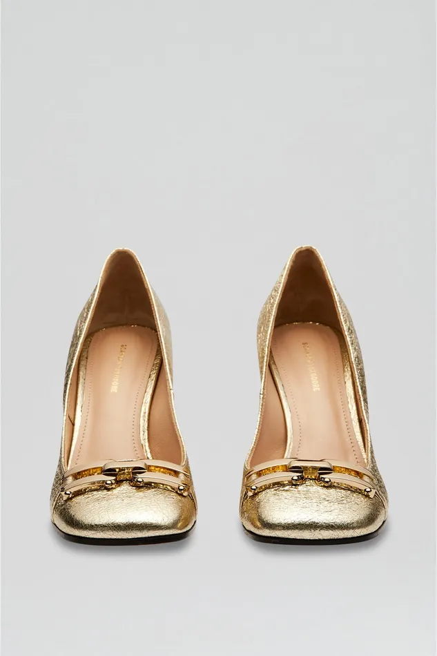 Women GOLD TRIM SQUARE TOE PUMP 95 LIGHTGOLD Leather Scanlan Theodore