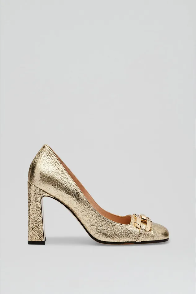 Women GOLD TRIM SQUARE TOE PUMP 95 LIGHTGOLD Leather Scanlan Theodore Women GOLD TRIM SQUARE TOE PUMP 95 LIGHTGOLD Leather Scanlan Theodore