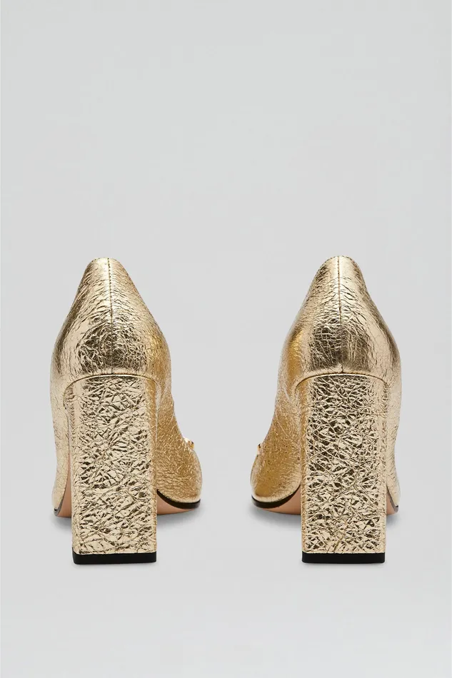 Women GOLD TRIM SQUARE TOE PUMP 95 LIGHTGOLD Leather Scanlan Theodore Women GOLD TRIM SQUARE TOE PUMP 95 LIGHTGOLD Leather Scanlan Theodore