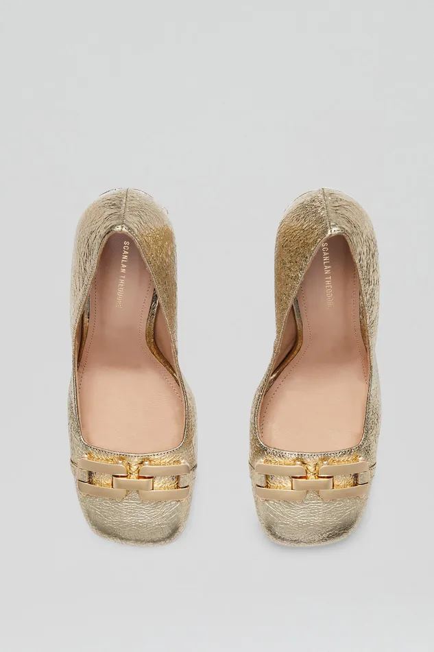 Women GOLD TRIM SQUARE TOE PUMP 95 LIGHTGOLD Leather Scanlan Theodore Women GOLD TRIM SQUARE TOE PUMP 95 LIGHTGOLD Leather Scanlan Theodore