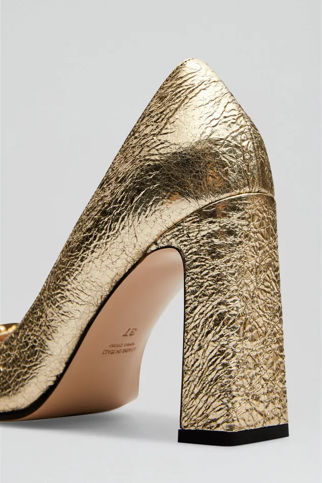 Women GOLD TRIM SQUARE TOE PUMP 95 LIGHTGOLD Leather Scanlan Theodore Women GOLD TRIM SQUARE TOE PUMP 95 LIGHTGOLD Leather Scanlan Theodore