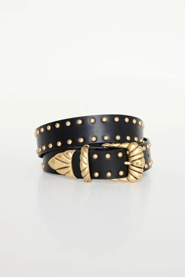 Women GOOD AMERICAN Belts WIDE STUDDED WESTERNBELT Black001