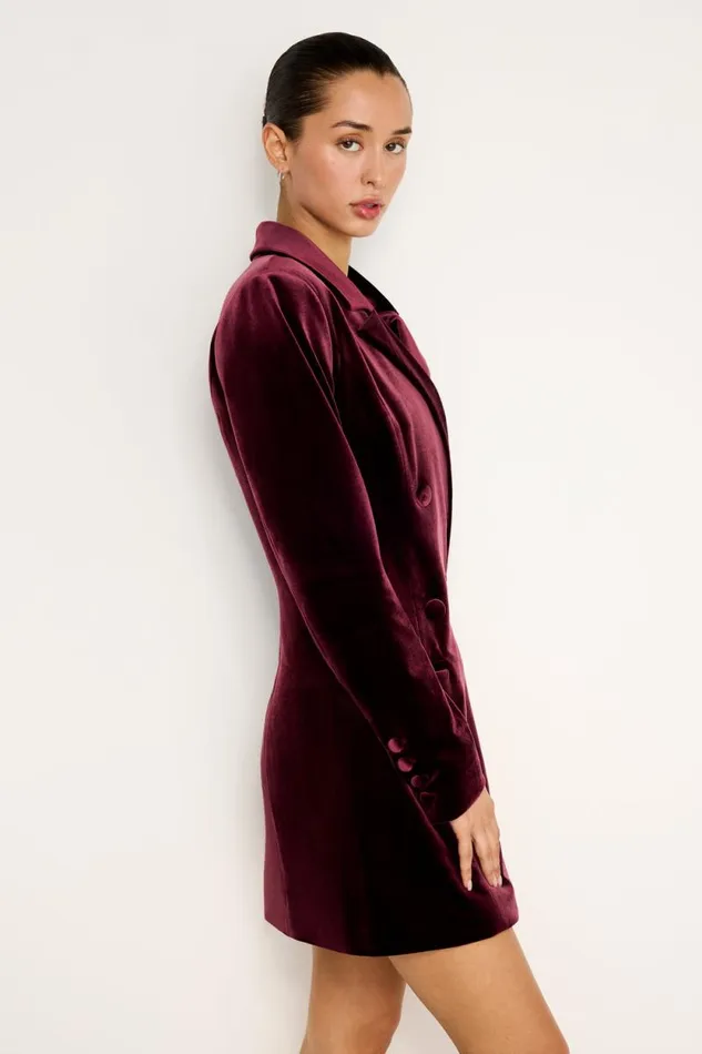 Women GOOD AMERICAN Dresses VELVET BLAZER MINIDRESS Oxblood002