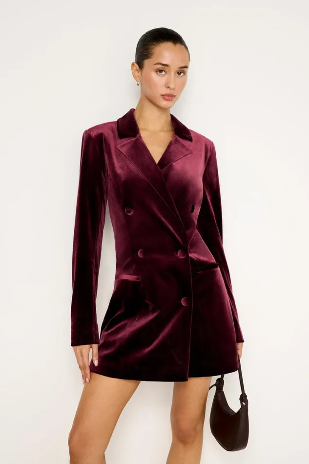 Women GOOD AMERICAN Dresses VELVET BLAZER MINIDRESS Oxblood002