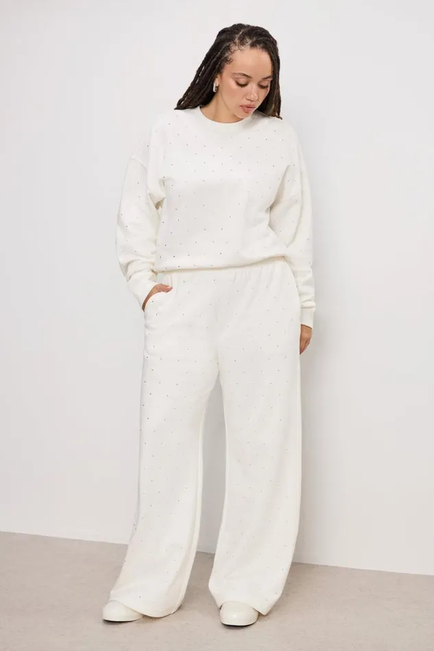Women GOOD AMERICAN Pants CRYSTAL WIDE LEGSWEATPANTS Cloud White001