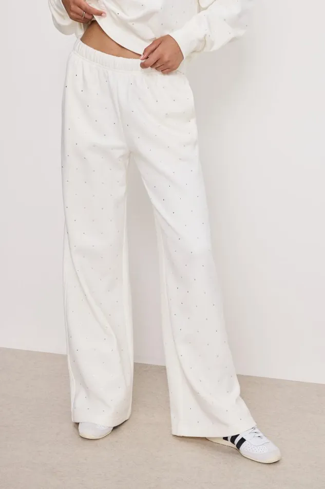 Women GOOD AMERICAN Pants CRYSTAL WIDE LEGSWEATPANTS Cloud White001