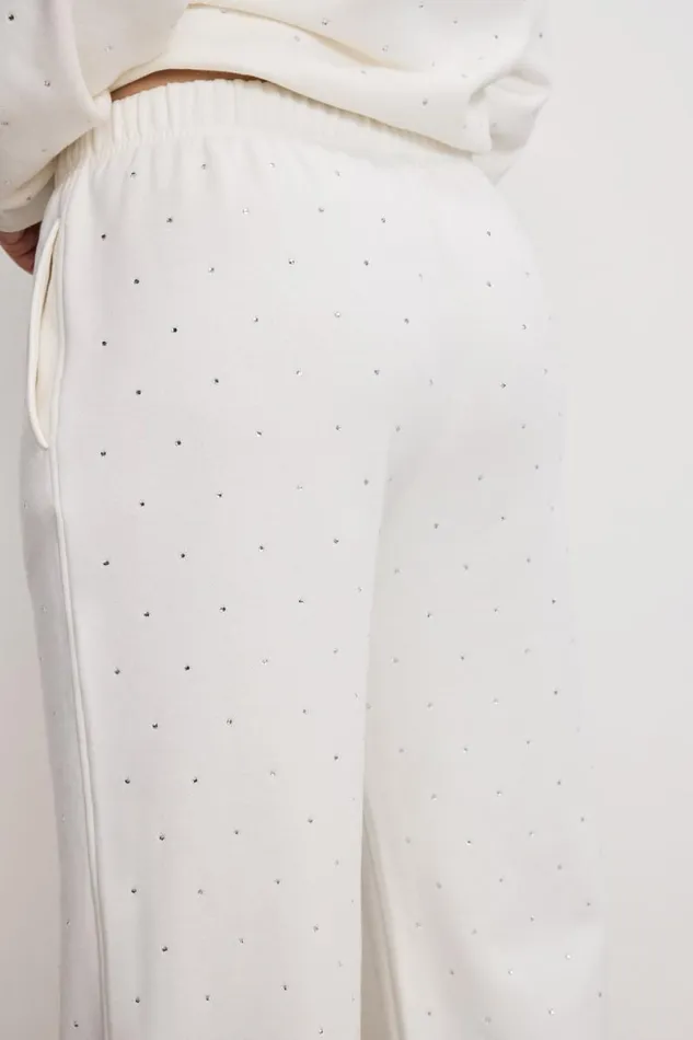 Women GOOD AMERICAN Pants CRYSTAL WIDE LEGSWEATPANTS Cloud White001