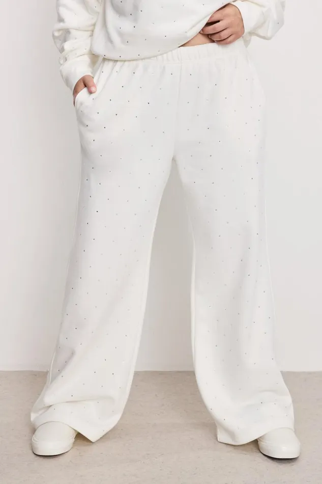 Women GOOD AMERICAN Pants CRYSTAL WIDE LEGSWEATPANTS Cloud White001