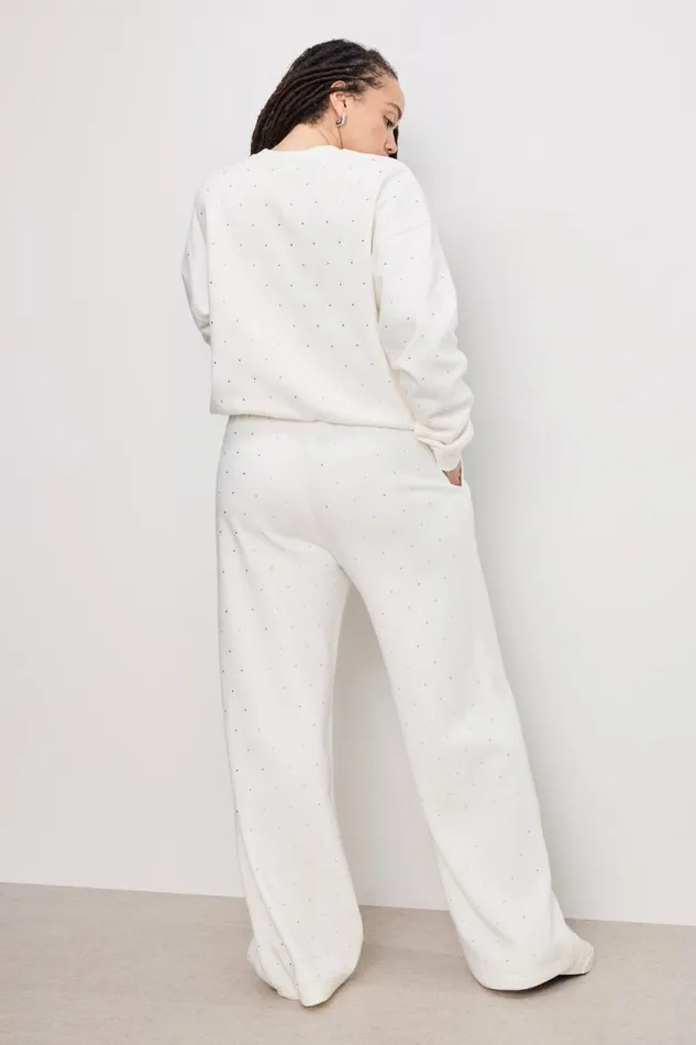 Women GOOD AMERICAN Pants CRYSTAL WIDE LEGSWEATPANTS Cloud White001
