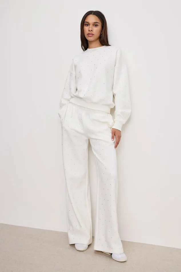 Women GOOD AMERICAN Pants CRYSTAL WIDE LEGSWEATPANTS Cloud White001