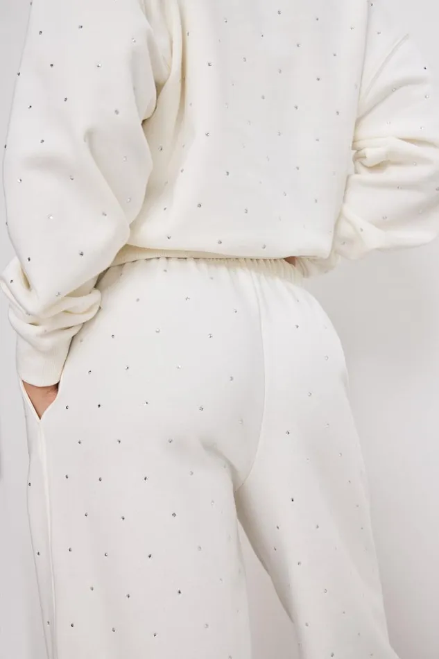 Women GOOD AMERICAN Pants CRYSTAL WIDE LEGSWEATPANTS Cloud White001