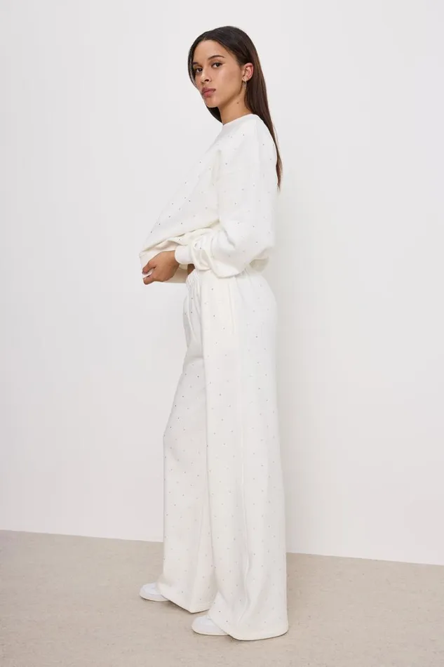 Women GOOD AMERICAN Pants CRYSTAL WIDE LEGSWEATPANTS Cloud White001