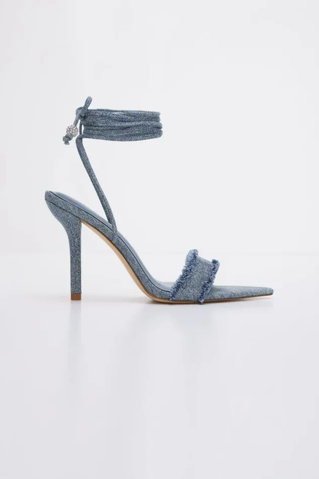 Women GOOD AMERICAN Shoes LACE UPHEELS Blue Denim002