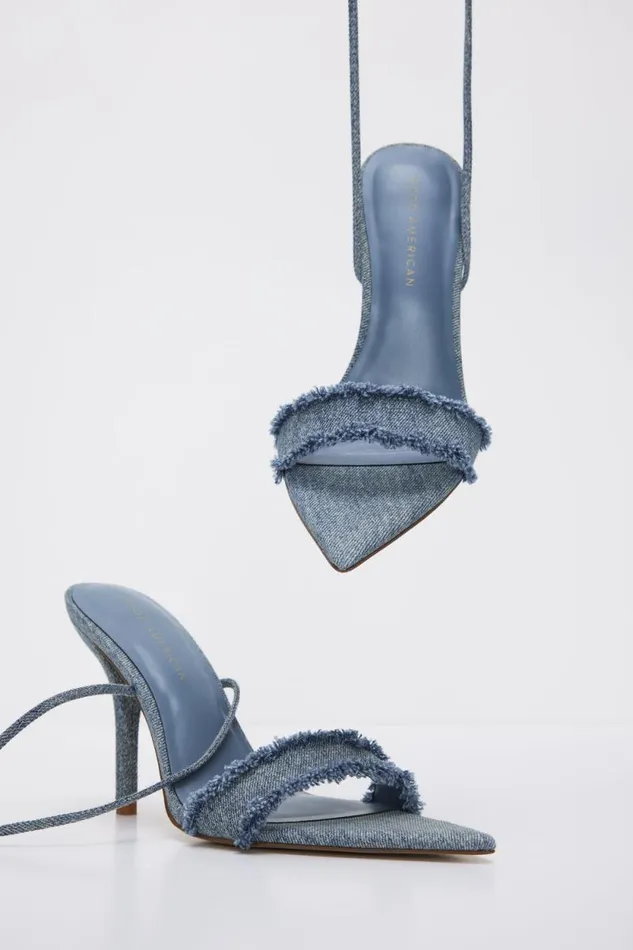Women GOOD AMERICAN Shoes LACE UPHEELS Blue Denim002