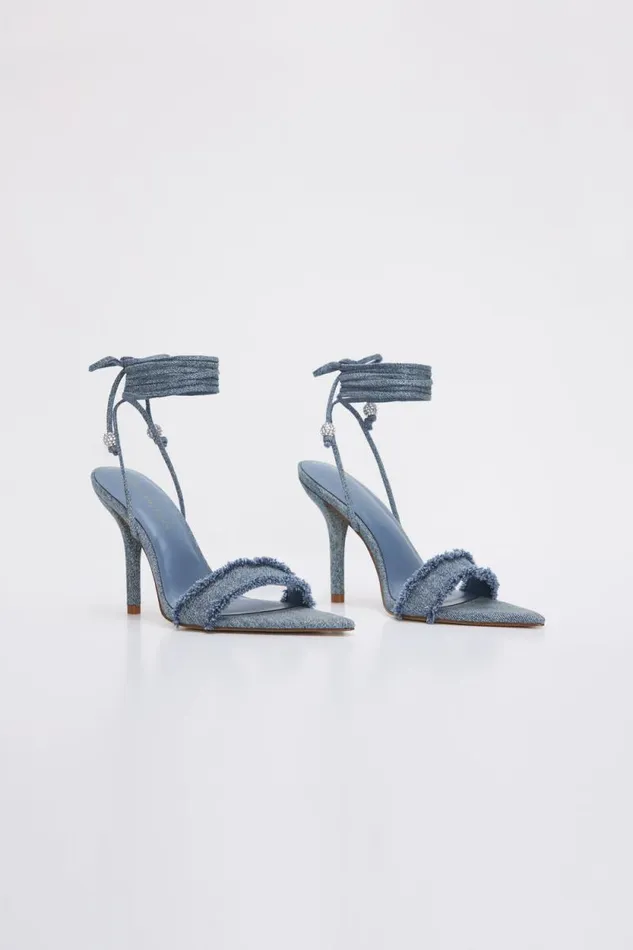 Women GOOD AMERICAN Shoes LACE UPHEELS Blue Denim002