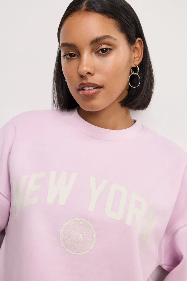 Women GOOD AMERICAN Sweaters NEW YORK GRAPHICSWEATSHIRT Washed Cotton Candy Pink001