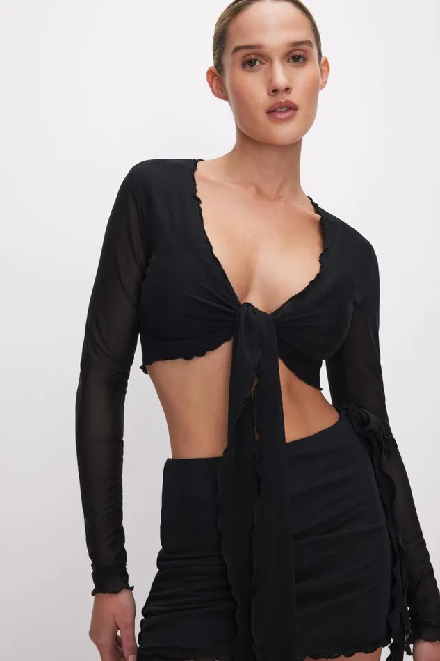 Women GOOD AMERICAN Swim MESH TIE UPTOP Black001