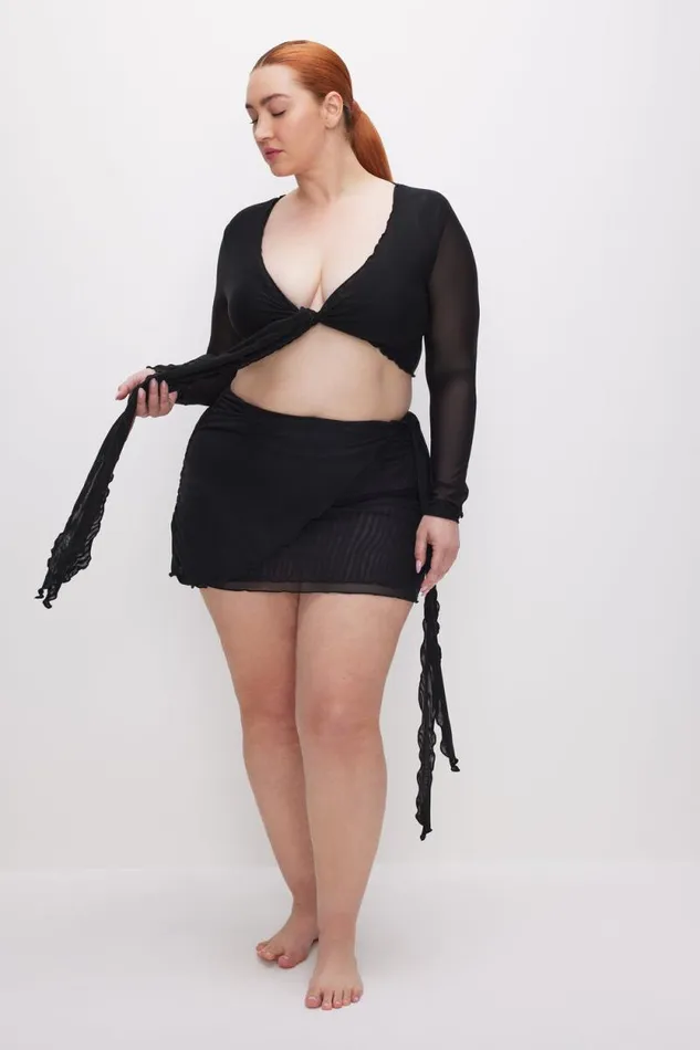 Women GOOD AMERICAN Swim MESH TIE UPTOP Black001