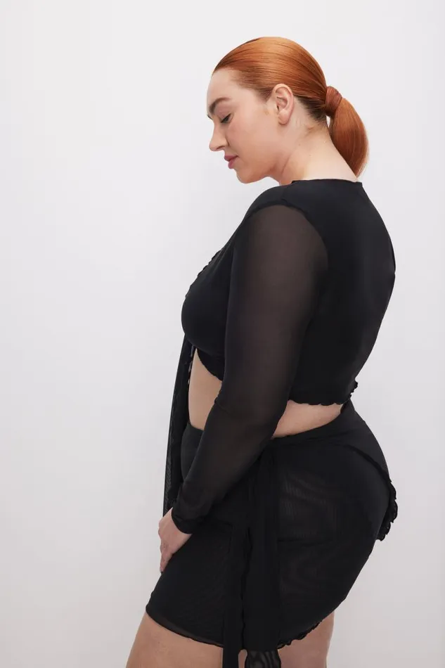 Women GOOD AMERICAN Swim MESH TIE UPTOP Black001