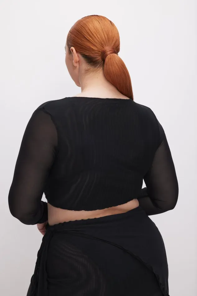 Women GOOD AMERICAN Swim MESH TIE UPTOP Black001