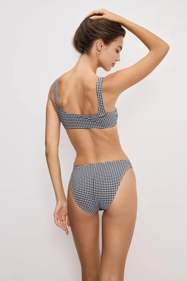 Women GOOD AMERICAN Swim SQUARE NECK BIKINITOP Black Gingham007