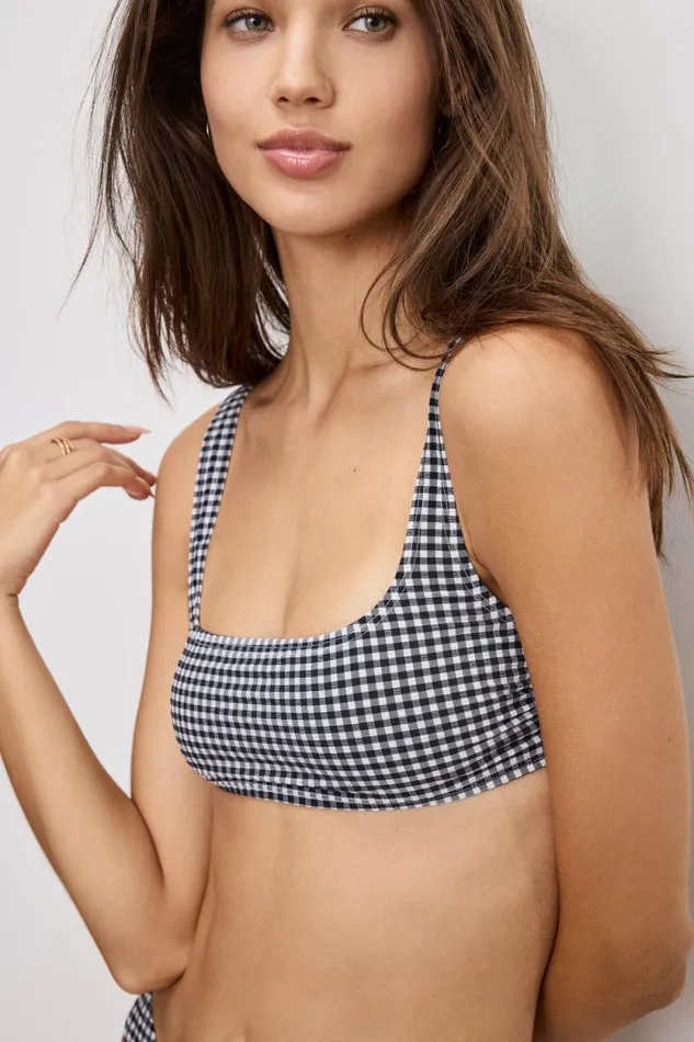 Women GOOD AMERICAN Swim SQUARE NECK BIKINITOP Black Gingham007