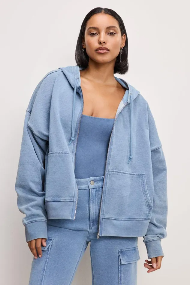 Women GOOD AMERICAN Tops JEANIUS BOXY ZIPHOODIE Indigo376