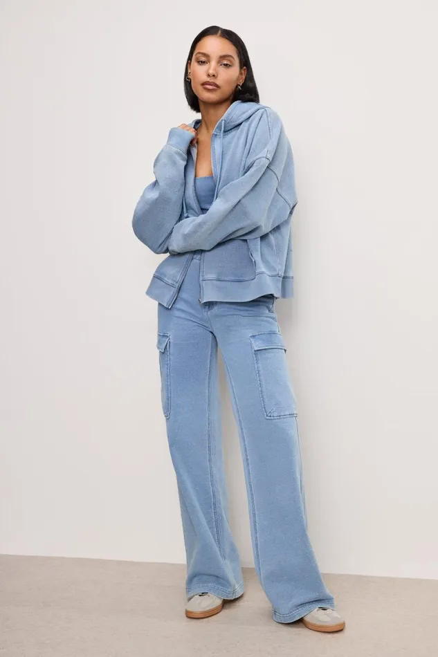 Women GOOD AMERICAN Tops JEANIUS BOXY ZIPHOODIE Indigo376 Women GOOD AMERICAN Tops JEANIUS BOXY ZIPHOODIE Indigo376
