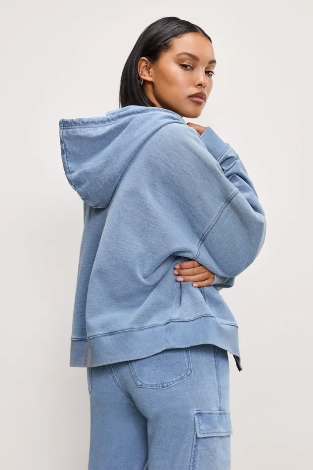 Women GOOD AMERICAN Tops JEANIUS BOXY ZIPHOODIE Indigo376 Women GOOD AMERICAN Tops JEANIUS BOXY ZIPHOODIE Indigo376
