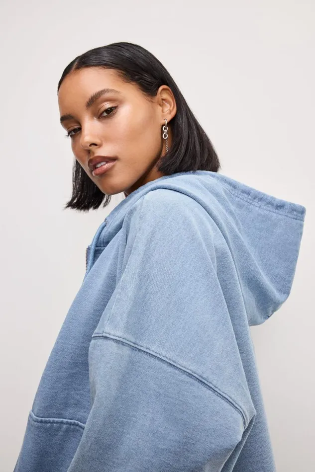 Women GOOD AMERICAN Tops JEANIUS BOXY ZIPHOODIE Indigo376 Women GOOD AMERICAN Tops JEANIUS BOXY ZIPHOODIE Indigo376
