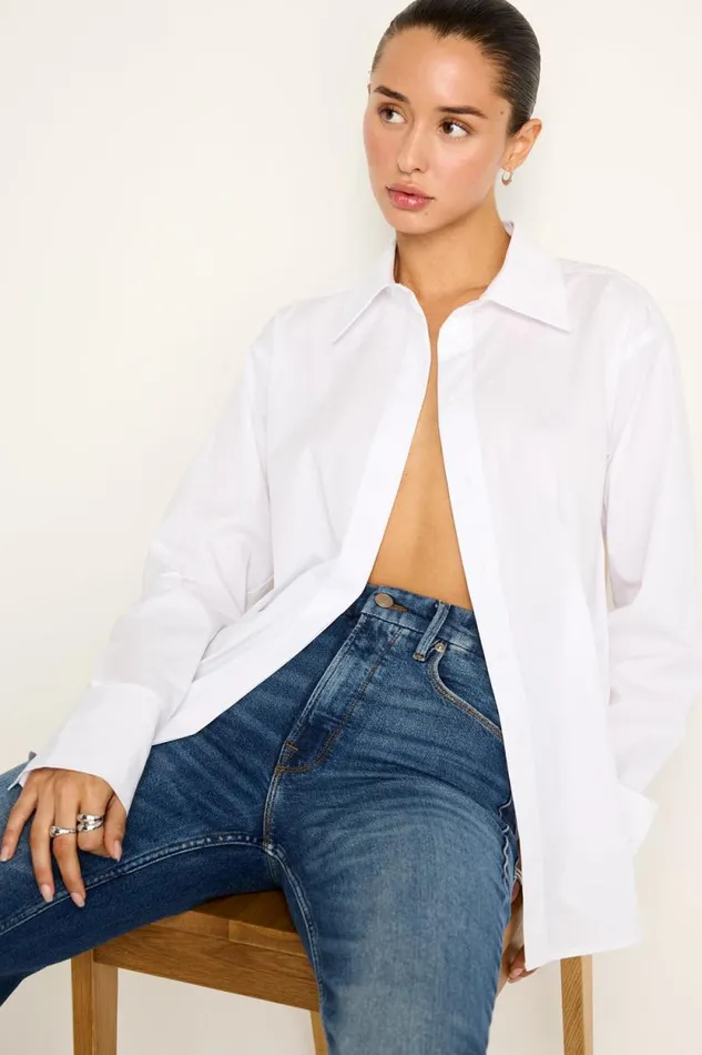 Women GOOD AMERICAN Tops STRETCH POPLINSHIRT White001
