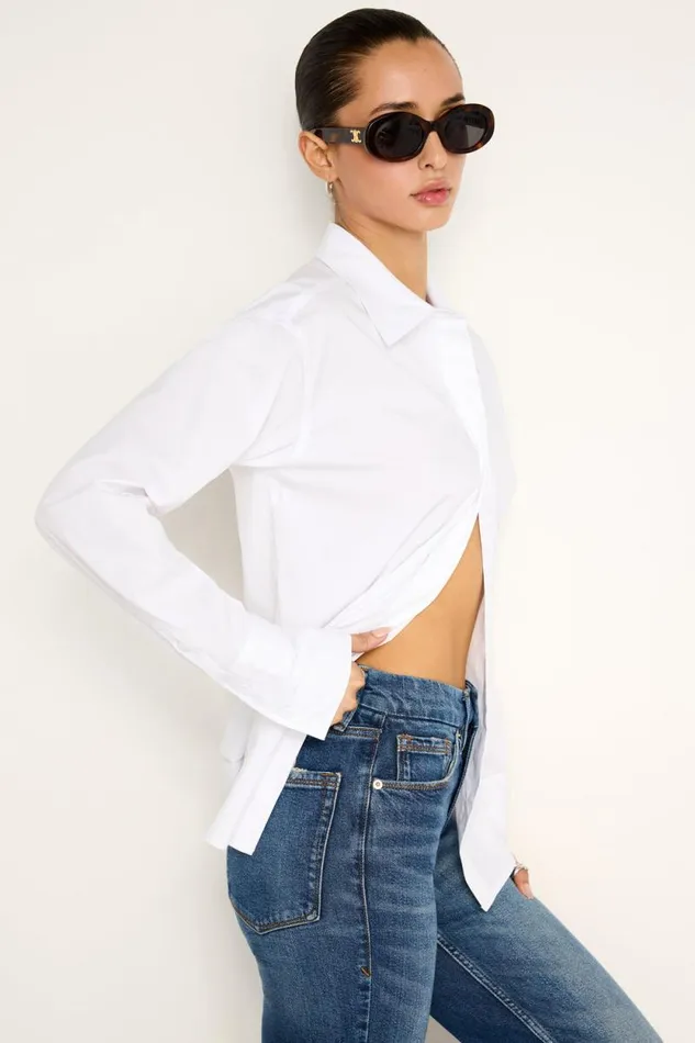 Women GOOD AMERICAN Tops STRETCH POPLINSHIRT White001