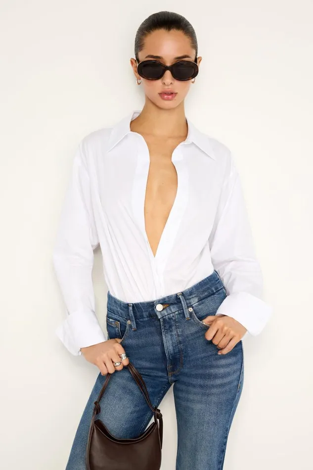 Women GOOD AMERICAN Tops STRETCH POPLINSHIRT White001