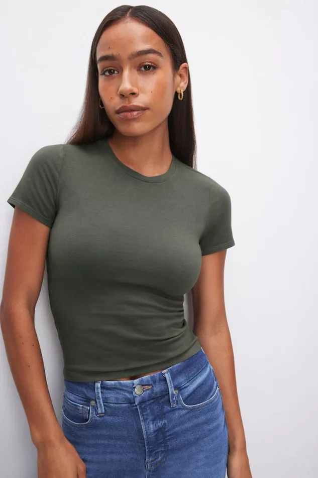 Women GOOD AMERICAN Tops SUPER STRETCH BABYTEE Fatigue001